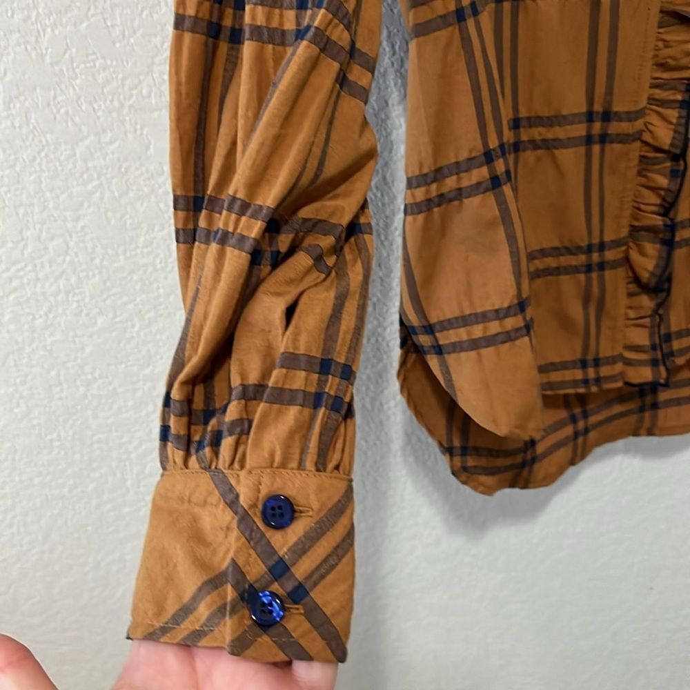 FINLEY Byrdee Long Sleeve Blouse Vicuna Pucker Plaid, Size XS - Picture 5 of 11